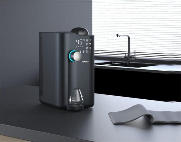Ultrafiltration water purifier with digital display, sleek black design, and touch controls, ideal for modern kitchens and ensuring high-quality drinking water.