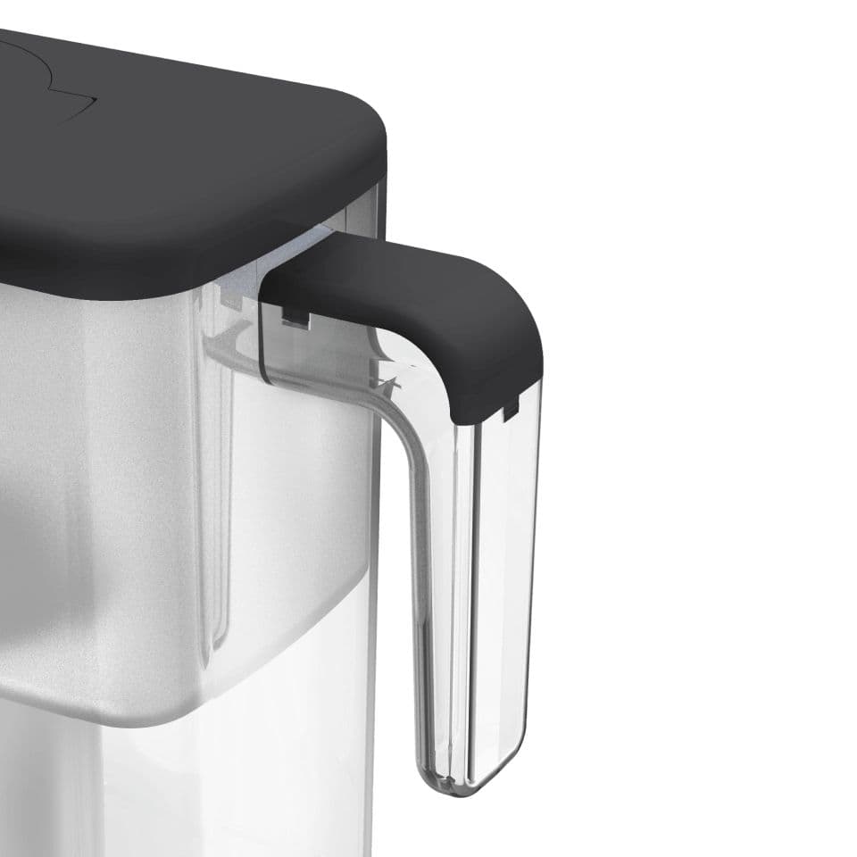 Filtered water dispenser with modern design, crisp black and clear acrylic, perfect for home and office water filtration solutions.