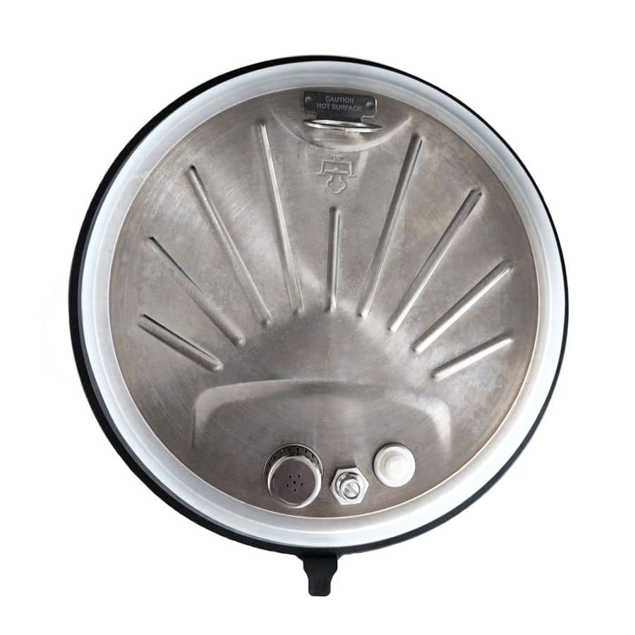 Filtered water dispensing device with stainless steel interior, faucet, and control knob, ideal for workspace hydration stations. Durable, hygienic, and easy to clean.