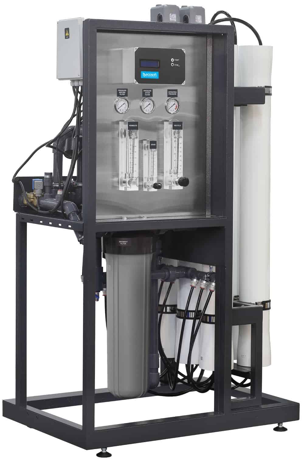 Efficient water filtration system with advanced gauges and filters, ideal for industrial and commercial water treatment applications.