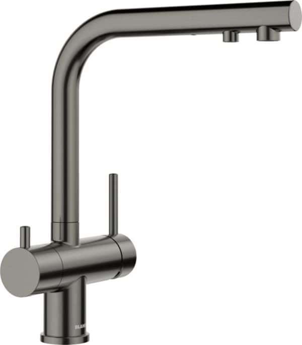 Stainless steel kitchen faucet with pull-down sprayer for modern kitchen design.